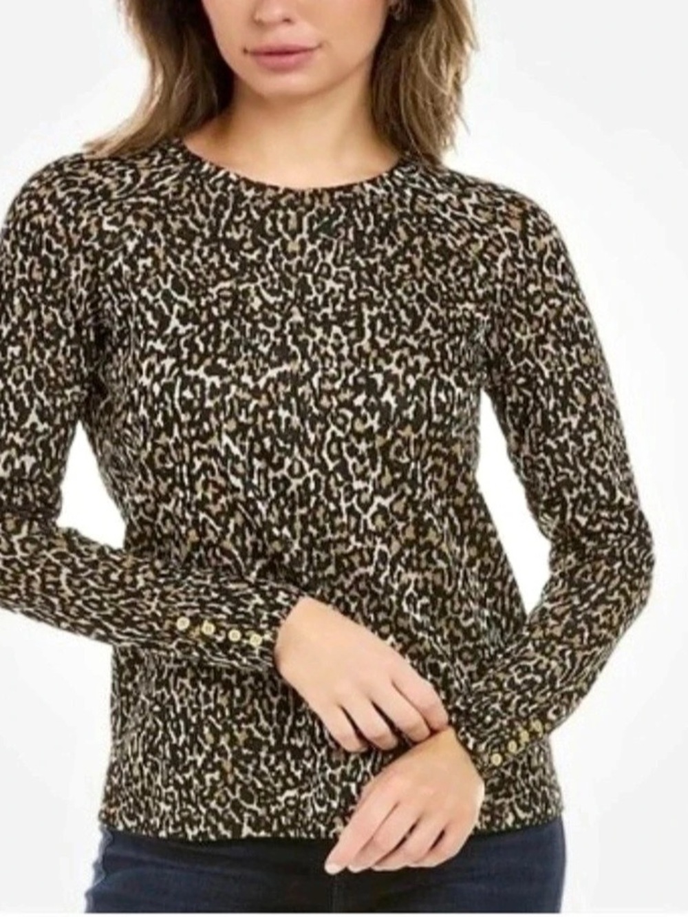 J.McLaughlin Animal Print Long Sleeve Top in Black & Gold Size Small